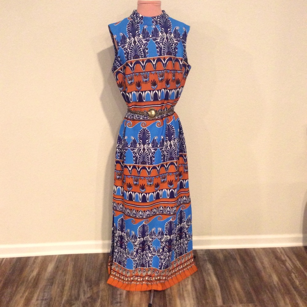 SOLD 70s Best Print goddess Column maxi dress - Picture 1 of 9